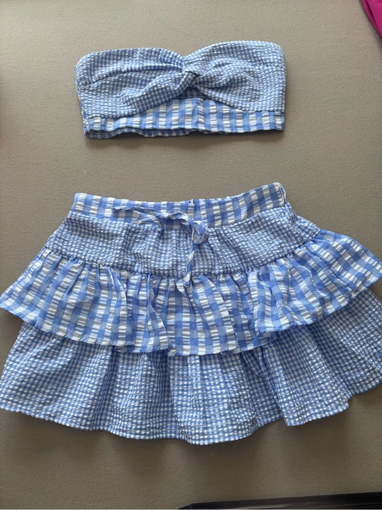 Dresses & Skirts - Blue Gingham Two-Piece Skirt Set